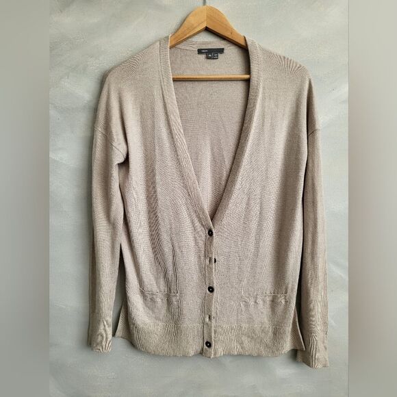 Vince Taupe Button Front Taupe Cashmere Blend Cardigan Sz XS - Picture 1 of 9